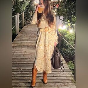 NWT CMEO Collective Ivory Paisley Midi Shirt Dress